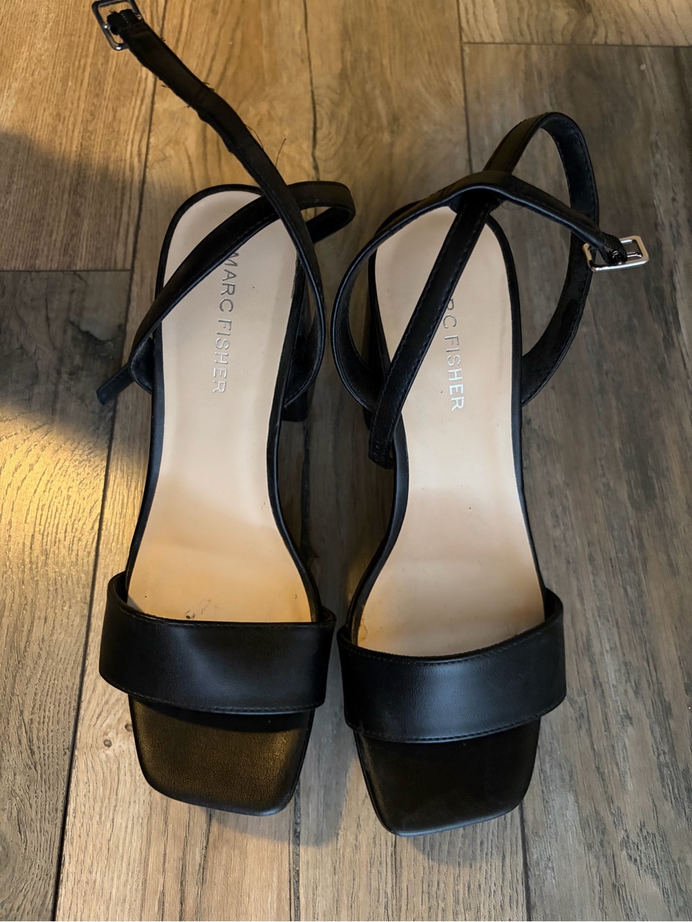 Marc Fisher Black Strappy Square-Toe Block Heel Sandals